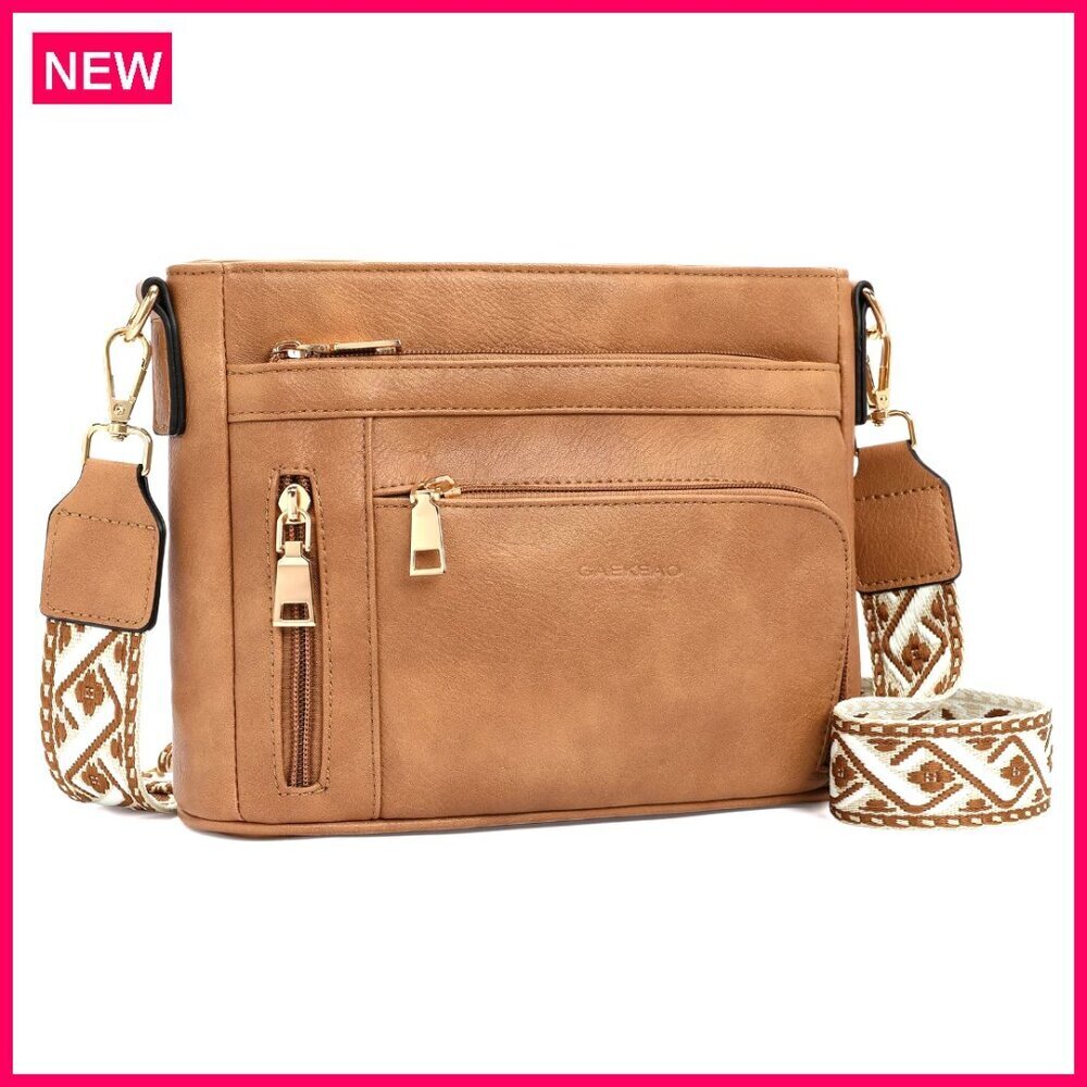 Vegan Leather Crossbody Bag with Adjustable Strap Multi Pockets